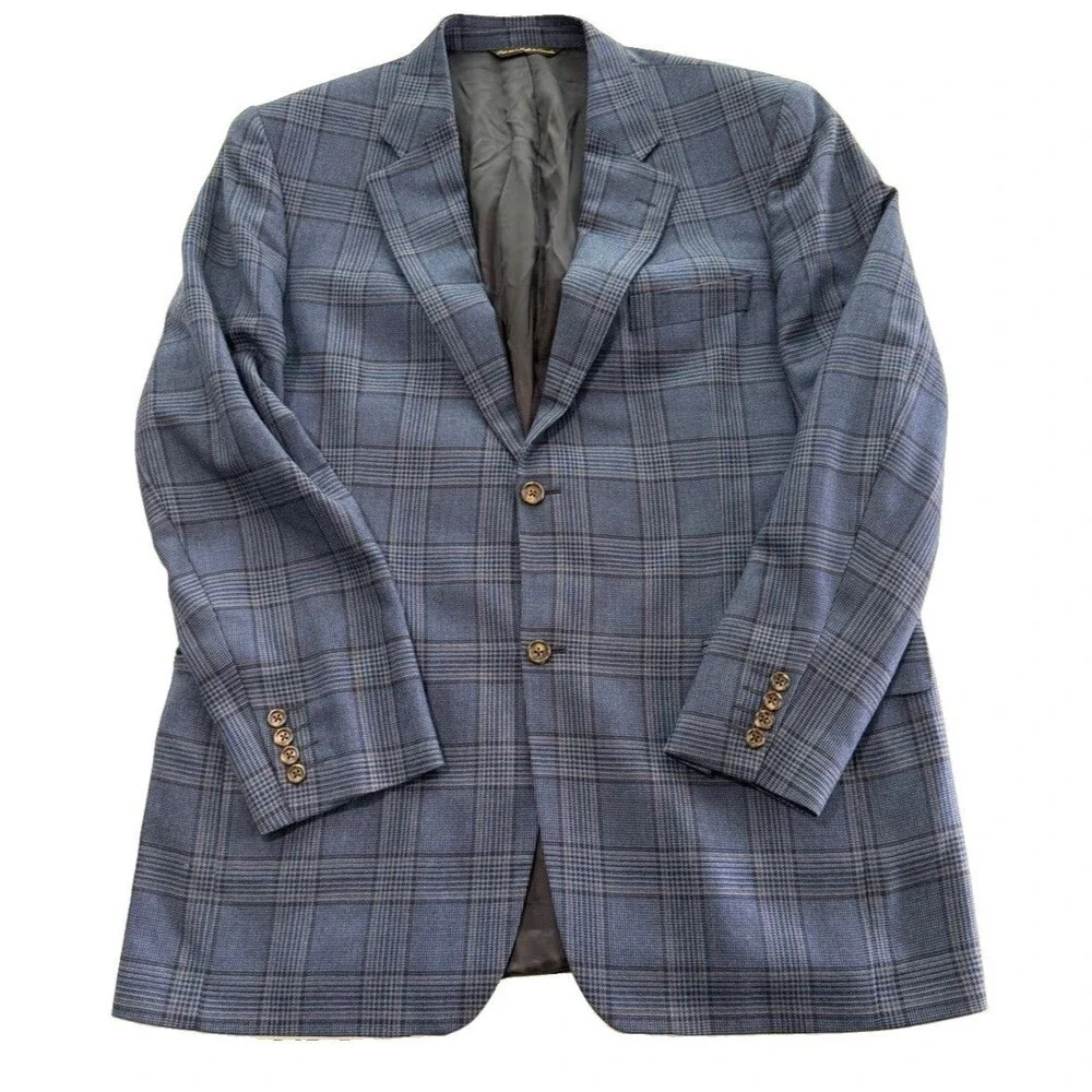 Loro Piana Blazer Mens 46L 100% Cashmere Blue Glen Plaid Jack Victor Selbywood